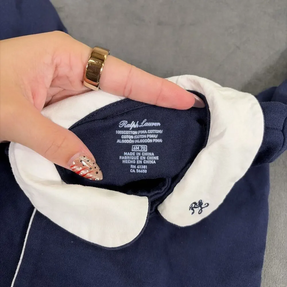 Ralph Lauren Baby Boy Cotton Double-Breasted Coverall Size 6 Months Charity
